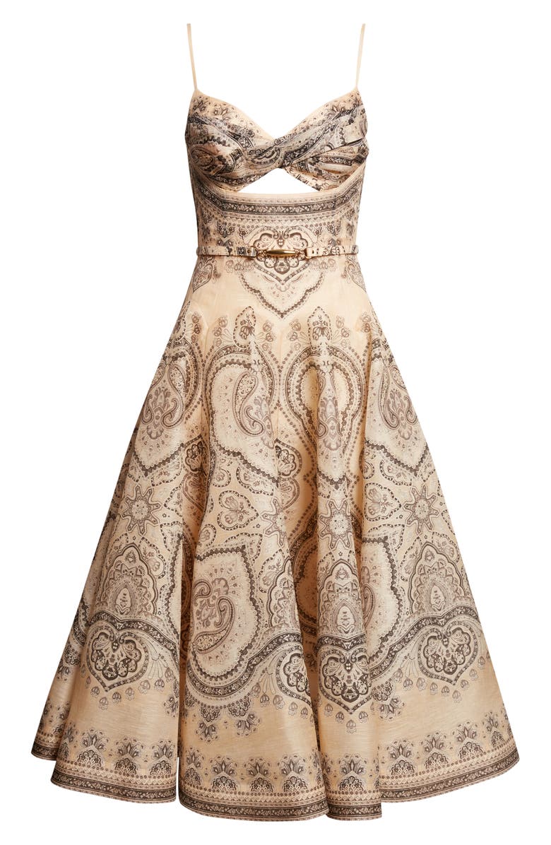 Zimmermann Kindred Spirit Luna Paisley Print Twist Linen & Silk Midi Dress, Alternate, color, Cream Perla Paisley