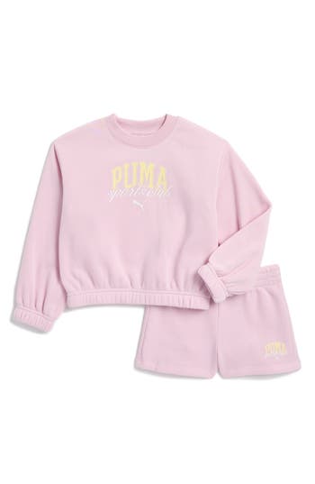 Shop Puma Kids' Crewneck Pullover & Shorts Set In Pink/grey