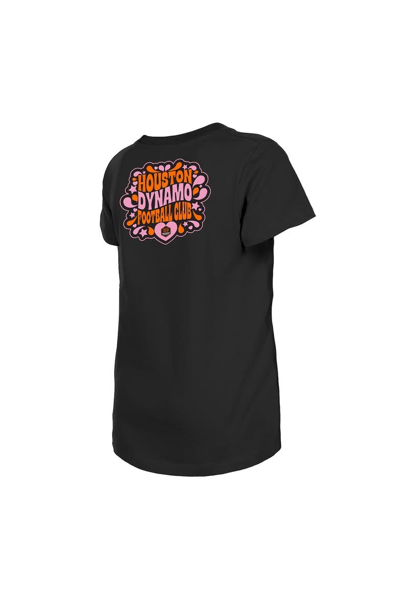 Girls Youth New Era Black Houston Dynamo FC Bubble Heart T-Shirt, Alternate, color, Black