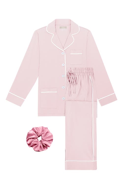 Kip. Kip Luxe Stretch Cotton Long Pajama Gift Set In Pink Peony