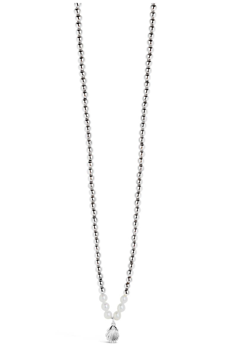 Sterling Forever Marjorie Seashell Pendant Pearl Necklace, Alternate, color, Silver