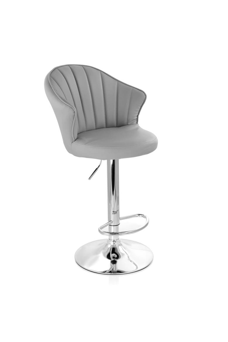 2 Piece Shell Back Faux Leather Adjustable Bar Stool, Alternate, color, Dark Gray