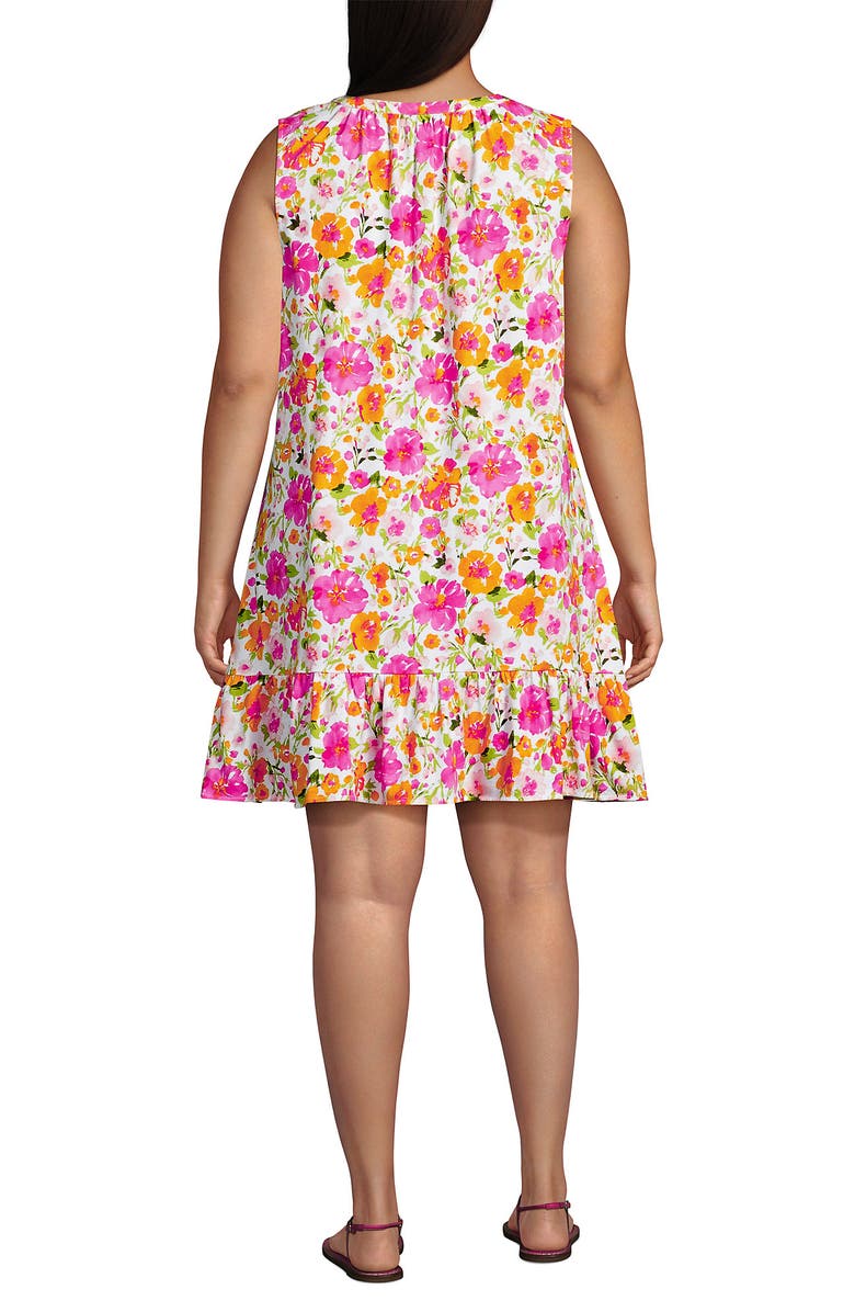Lands' End Plus Size Sleeveless Cotton Jersey Notch Neck Flounce Dress, Alternate, color,