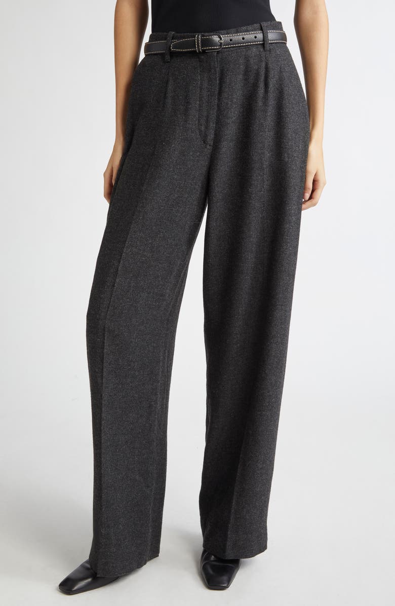 TOTEME Wide Leg Flannel Trousers, Main, color, Charcoal Melange