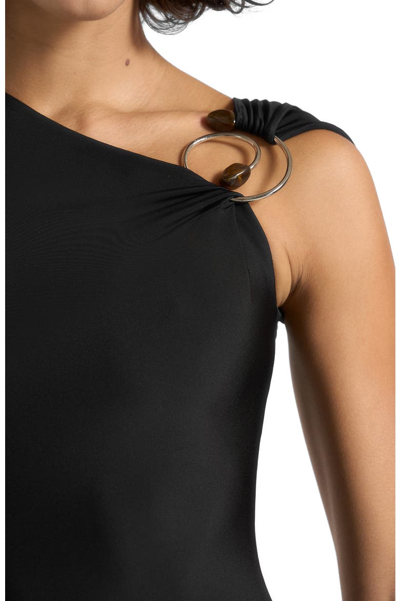 Rania Asymmetric Draped Midaxi Dress, Alternate, color, Black