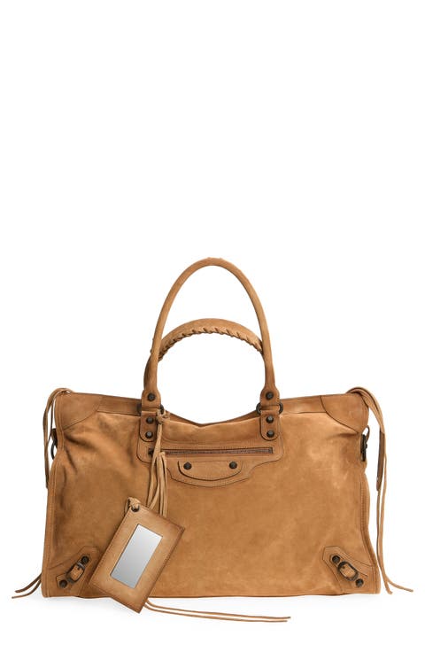 Large Le City Waxed Suede Satchel