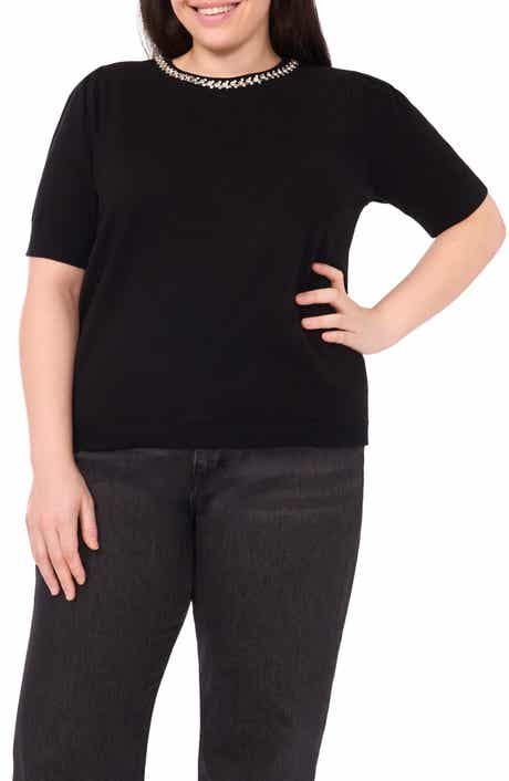 Rhinestone Embellished Short Sleeve Sweater