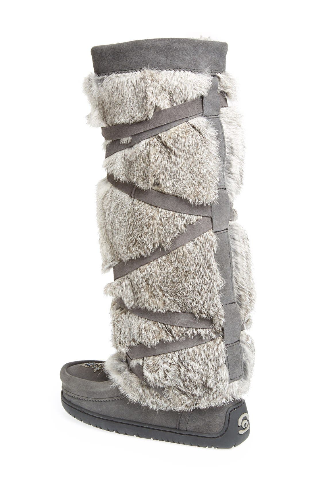 Manitobah Mukluks Genuine Rabbit Fur Tall Wrap Boot, Alternate, color, 