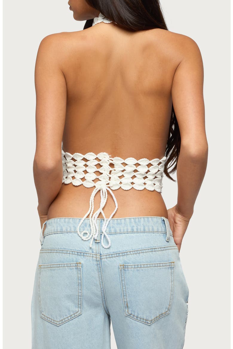 Crochet Open Back Halter Top, Alternate, color, CREAM