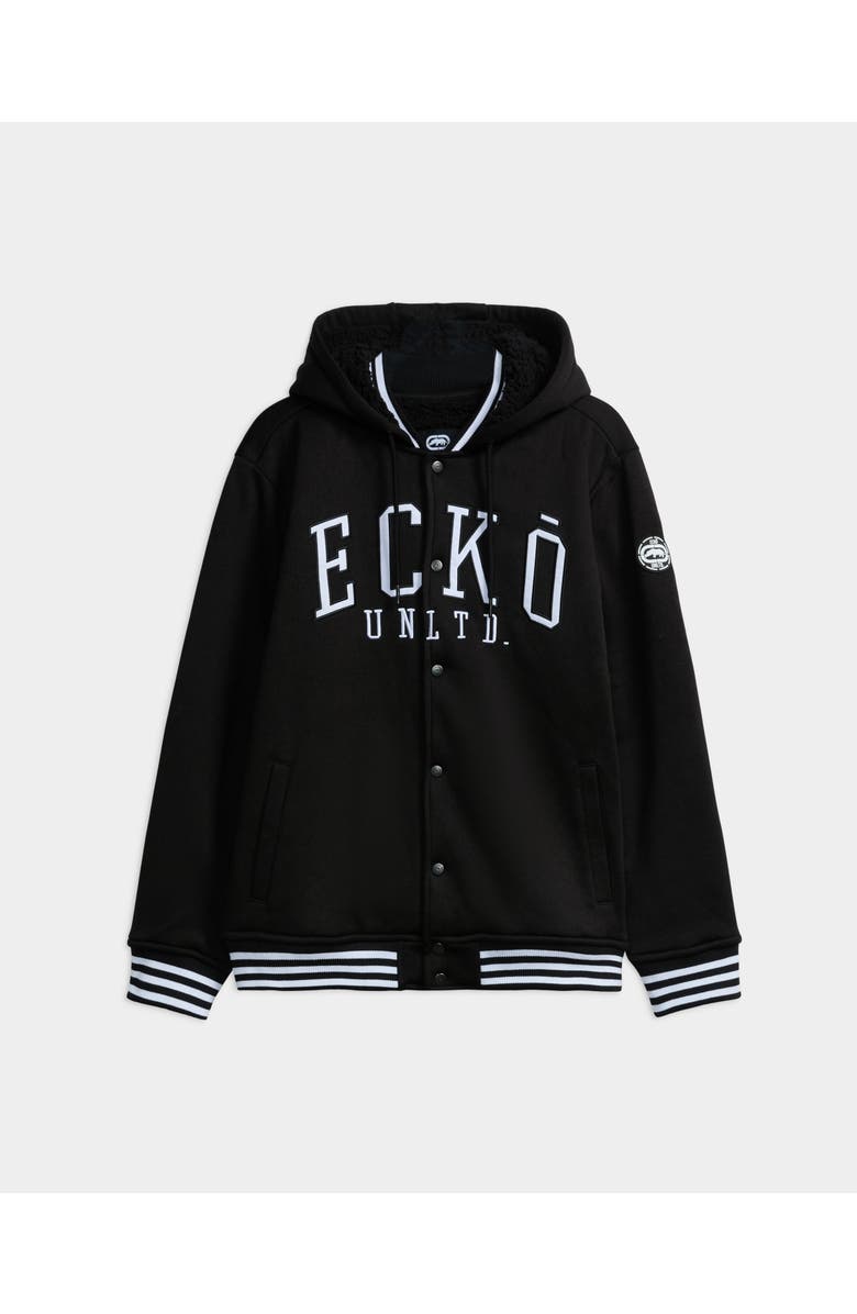 ECKO State faux shearling Varsity Jacket, Main, color, Black