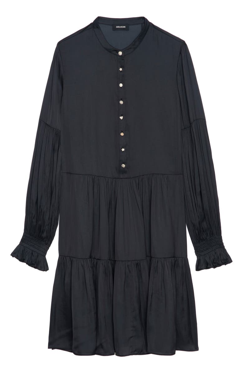 Zadig & Voltaire Randy Long Sleeve Tiered Satin Dress, Alternate, color, Black