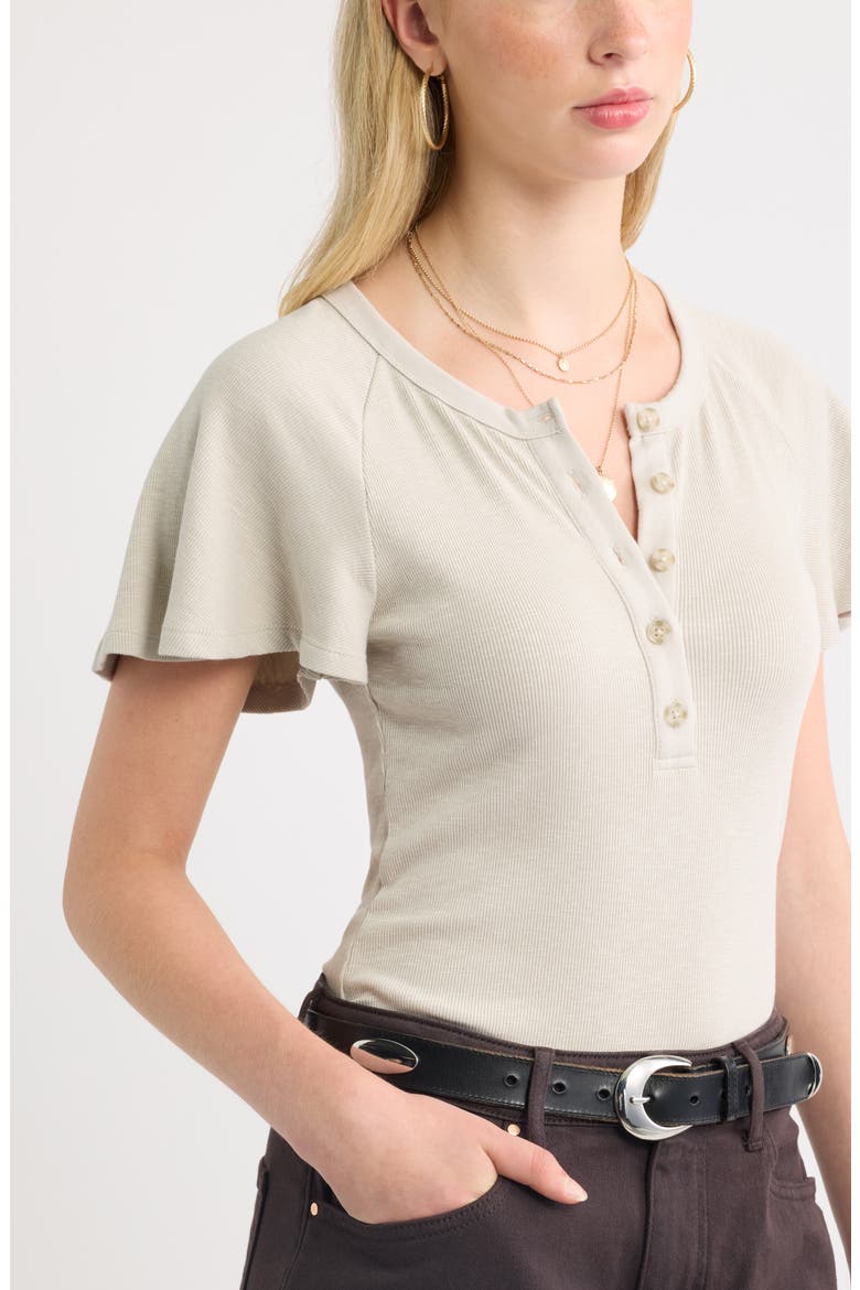 Flutter Sleeve Ribbed Henley, Alternate, color, BEIGE SILVER