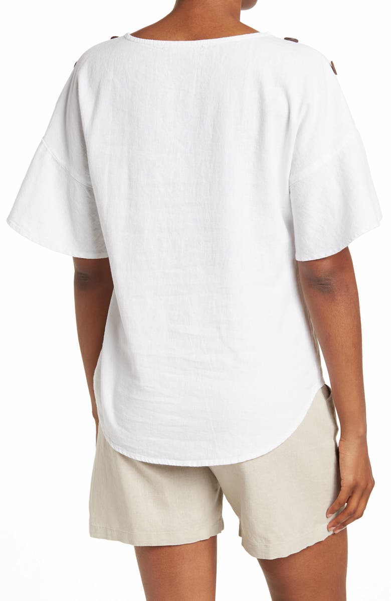 Ellen Tracy Round Neck Button Detail Linen Blend Top, Alternate, color, 