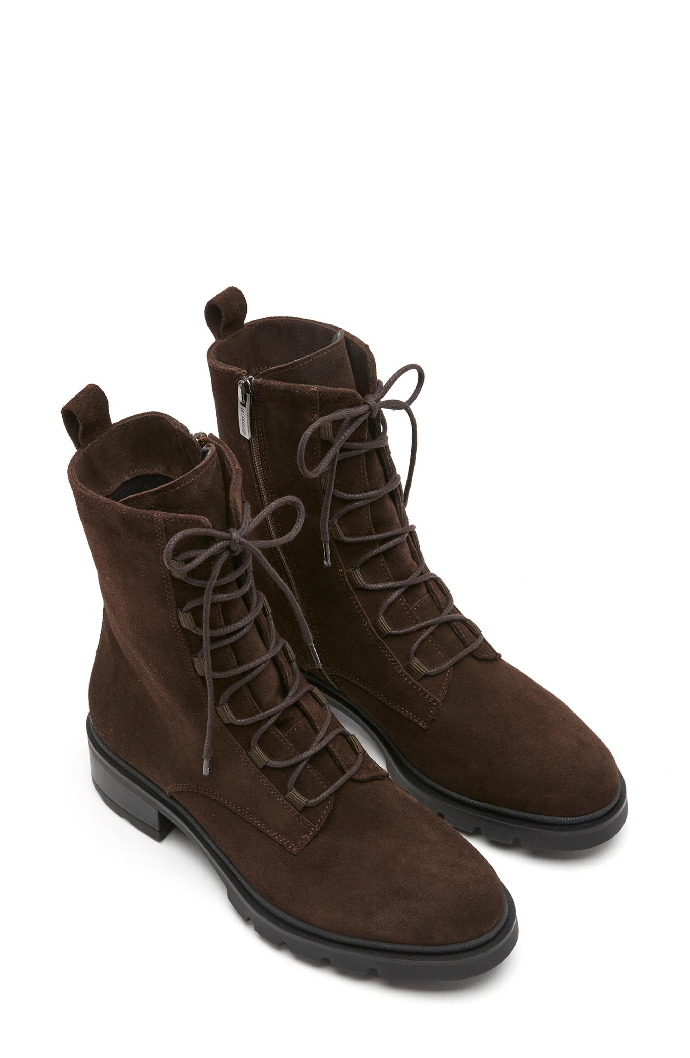 Secure Leather Combat Boot, Alternate, color, BRUNETTE SUEDE