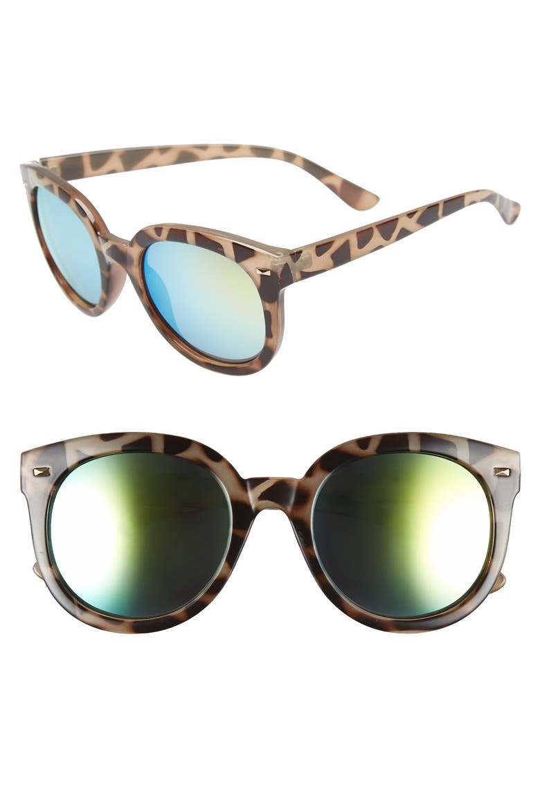 52mm Oversize Mirrored Sunglasses, Main, color, GREEN/GREY TORT