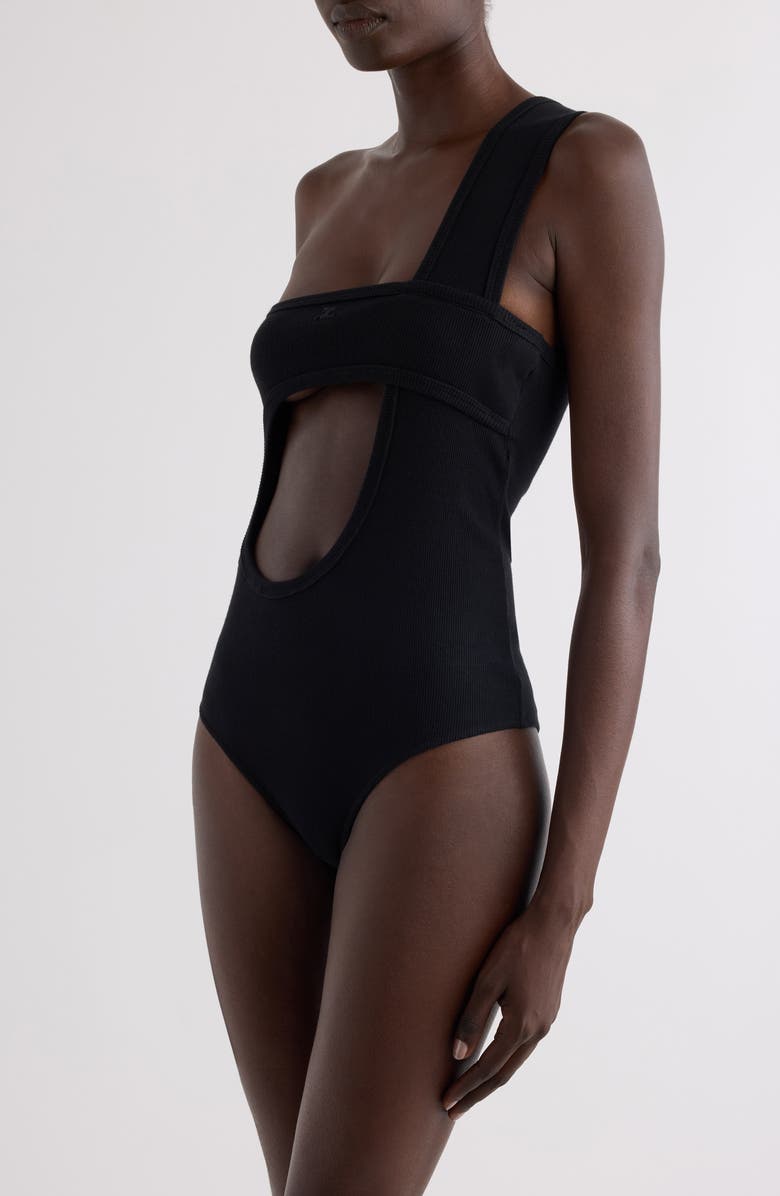 Courrèges Loop Buckle '90s Rib Bodysuit, Alternate, color, Black