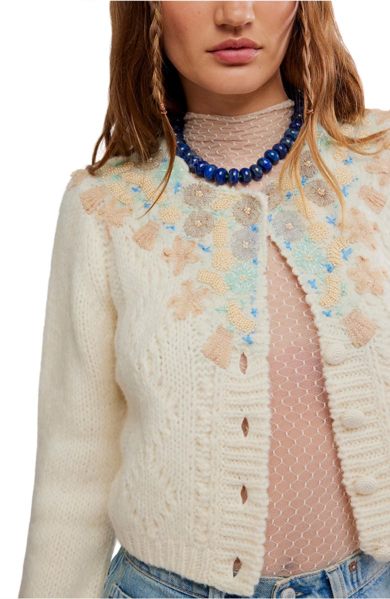 Free People Pixie Beaded Floral Cardigan, Alternate, color, Ivory