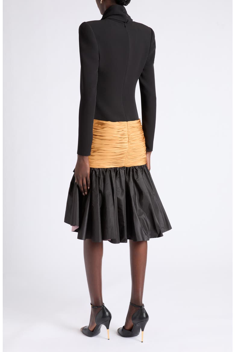 Draped Cowl Neck Taffeta Dress, Alternate, color, BLACK/ GOLD