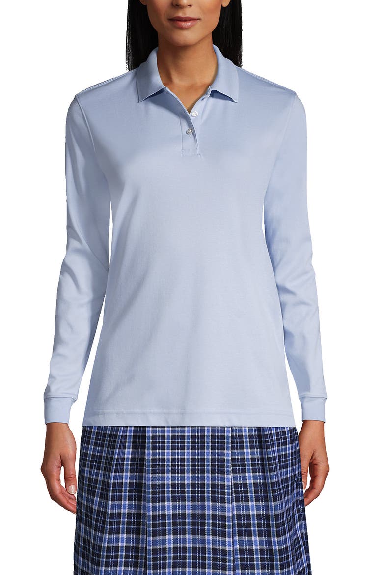 School Uniform  Long Sleeve Interlock Polo Shirt, Main, color, Blue