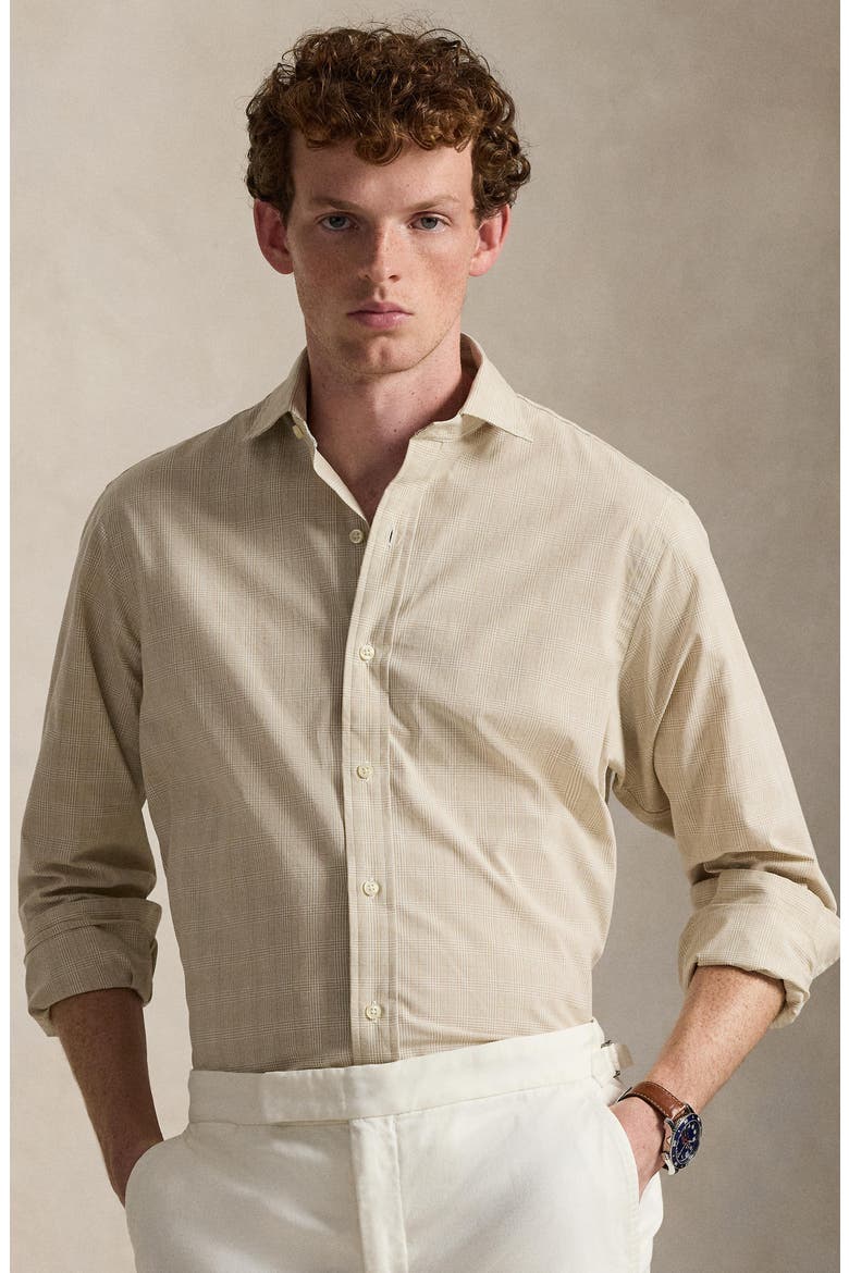 Classic Fit Glen Check Cotton Poplin Button-Up Shirt, Alternate, color, COASTAL BEIGE WHITE