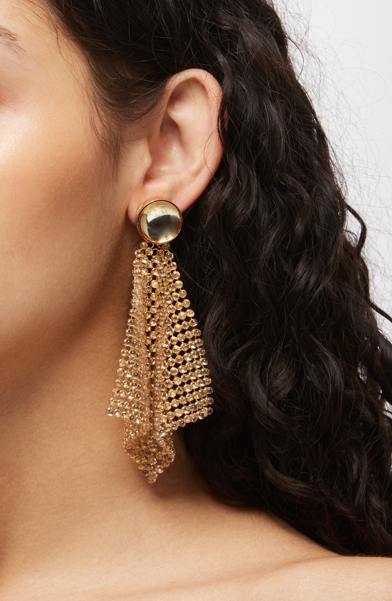 Rabanne Crystal Mesh Clip-On Drop Earrings, Alternate, color, Gold / Transparent