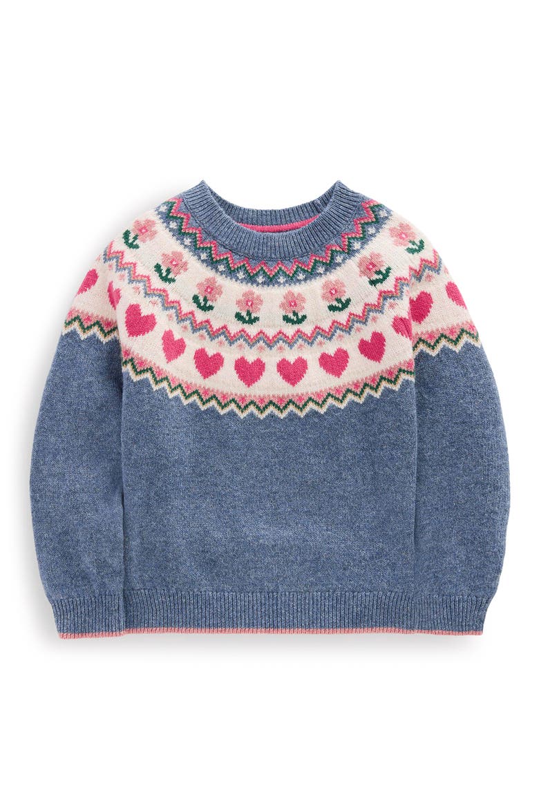 Kids' Eleanor Fair Isle Sweater, Main, color, BLUEJAY MARL