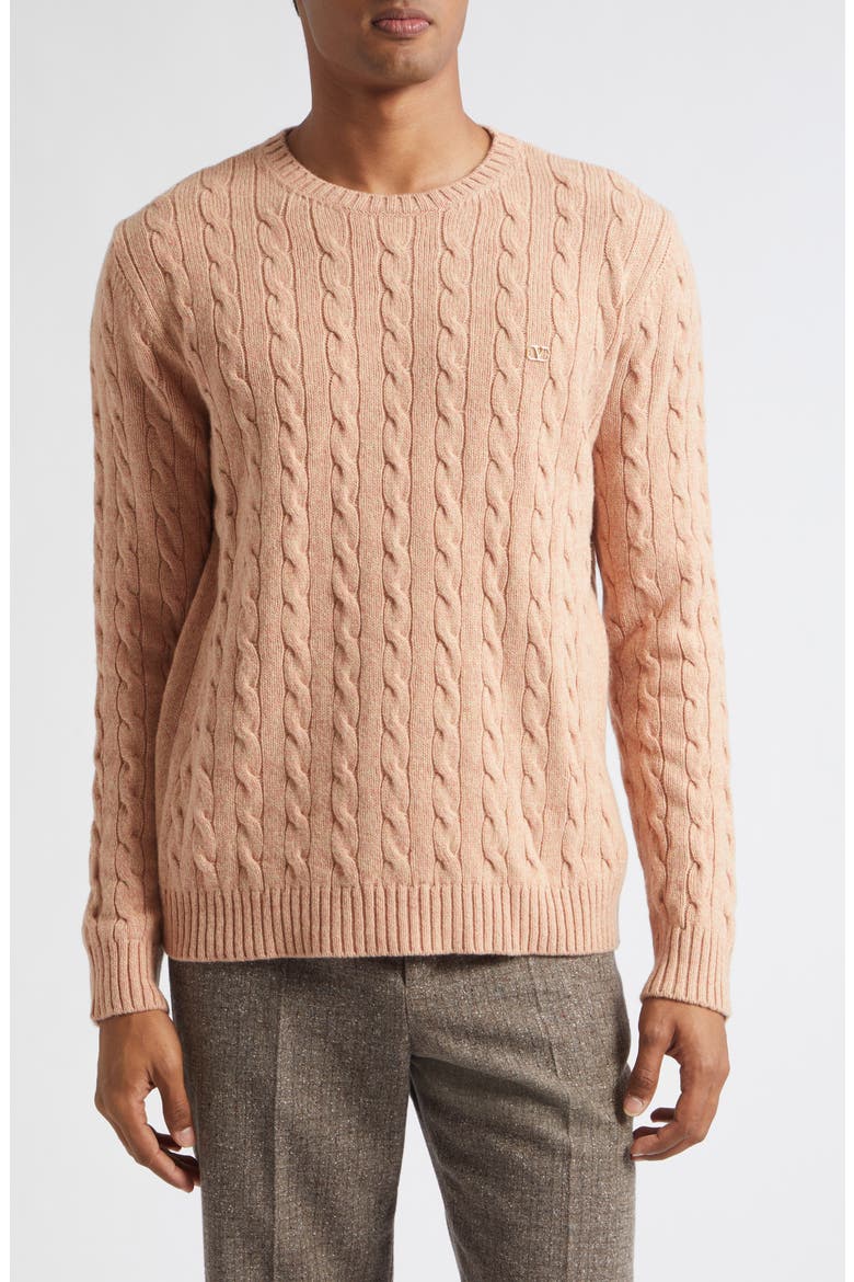Maglia VLOGO Signature Cabled Virgin Wool Crewneck Sweater, Main, color, ROSE
