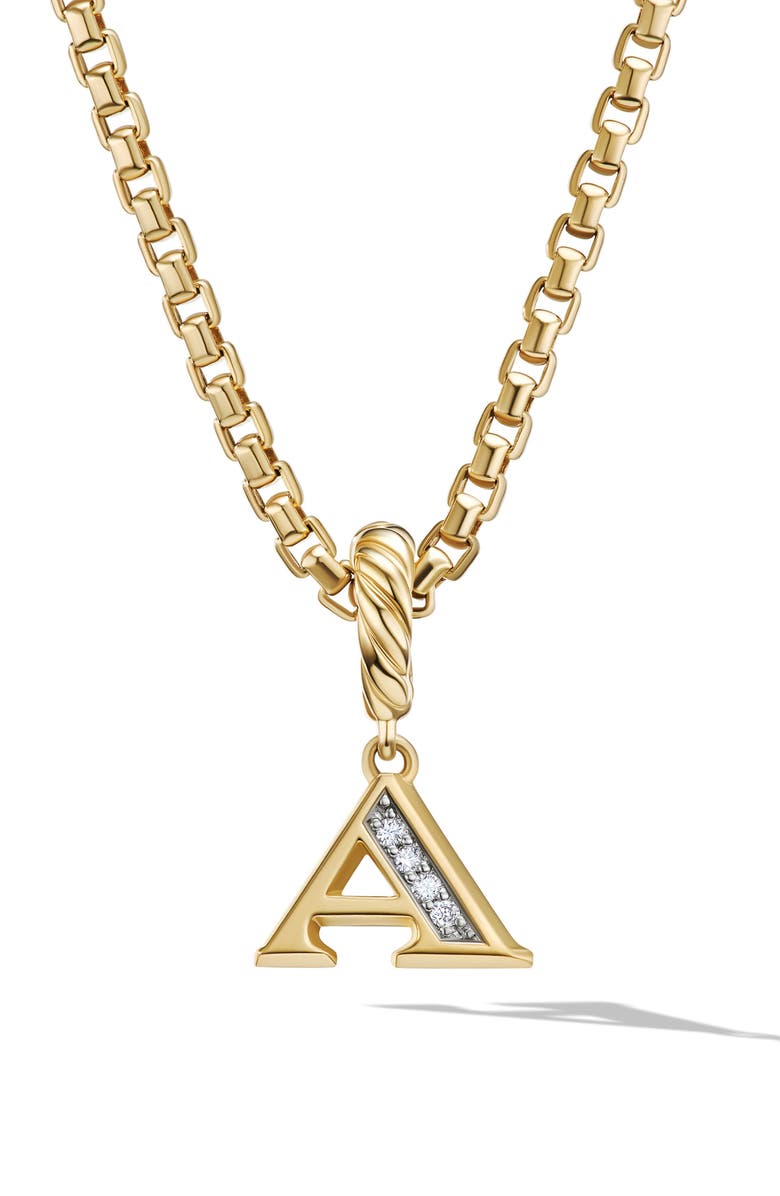 David Yurman Pavé A Initial Pendant in 18K Yellow Gold with Diamonds, Main, color, 18K Yellow Gold - A