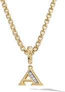 David Yurman Pavé A Initial Pendant in 18K Yellow Gold with Diamonds