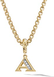 David Yurman Pavé A Initial Pendant in 18K Yellow Gold with Diamonds