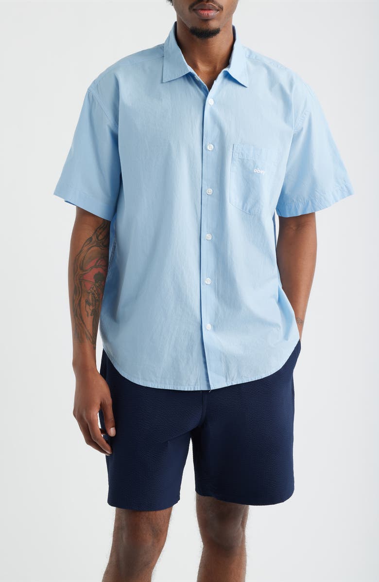 Obey Bigwig Jamie Stripe Short Sleeve Button-Up Shirt, Main, color, Sky Blue Multi