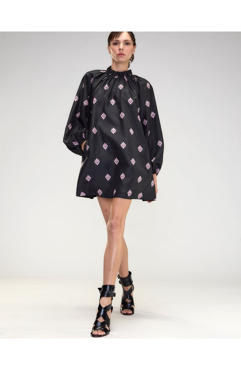 Cynthia Rowley Second Nature Silk Taffeta Dress, Alternate, color, Black_multi