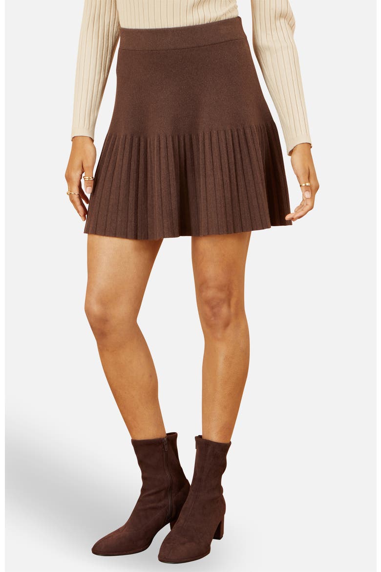 Knitted Pleated Mini Skirt, Main, color, Brown
