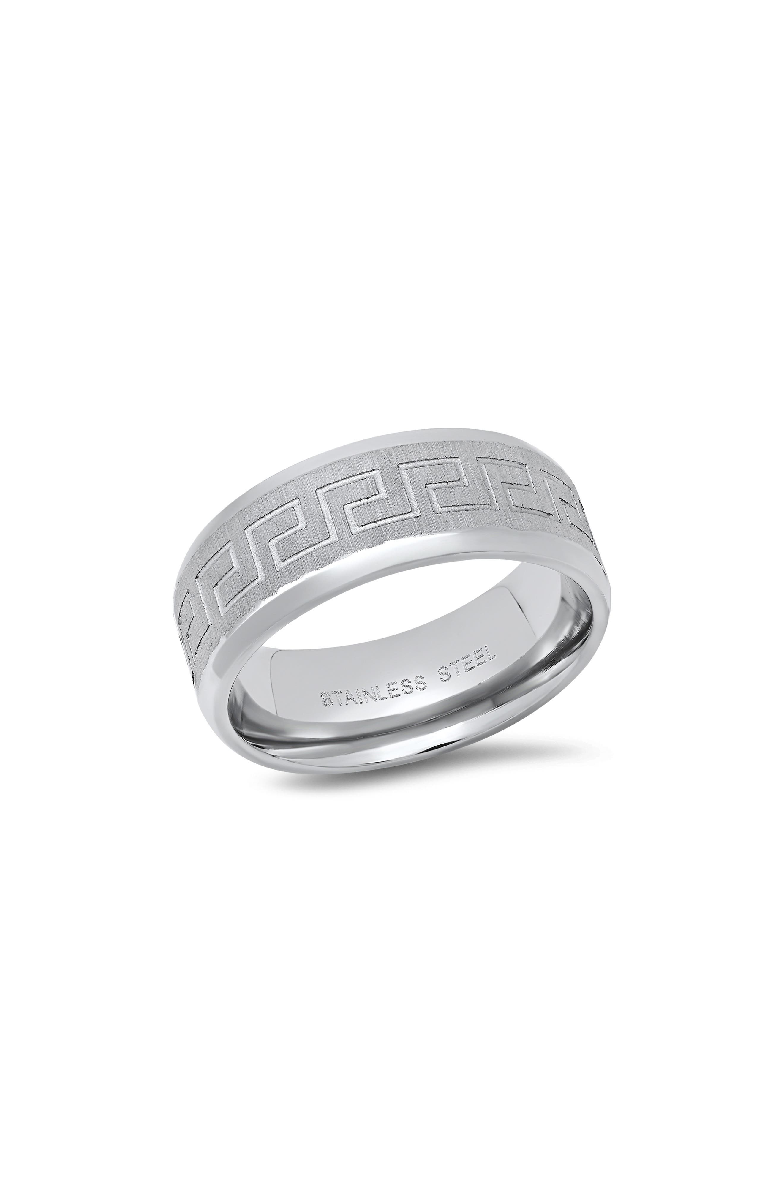 HMY JEWELRY Men's Greek Key Brushed Band Ring