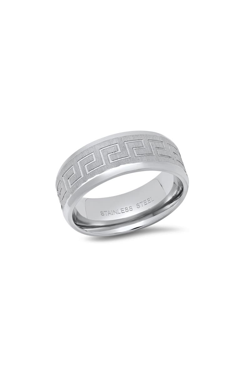 Men's Greek Key Brushed Band Ring, Main, color, SILVER