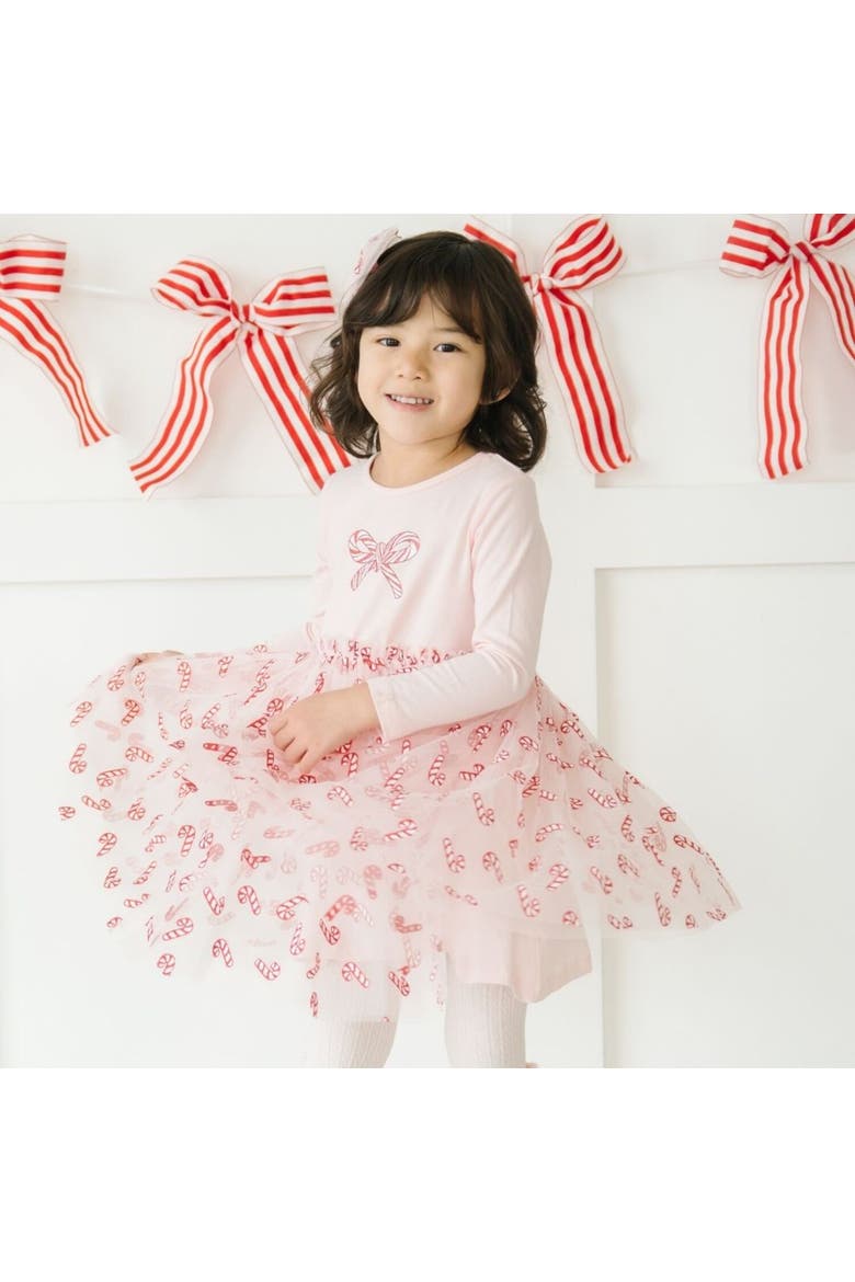 Candy Cane Confetti Christmas Long Sleeve Tutu Dress, Alternate, color, Pink