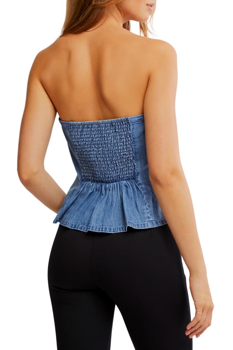 Wink Wink Denim Strapless Top, Alternate, color, MEDIUM WASH