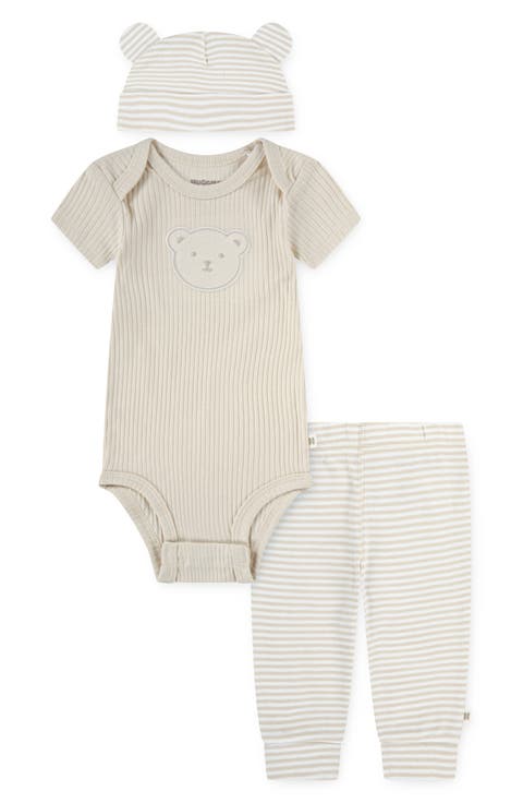 Organic Cotton Bodysuit, Leggings & Bear Hat Set