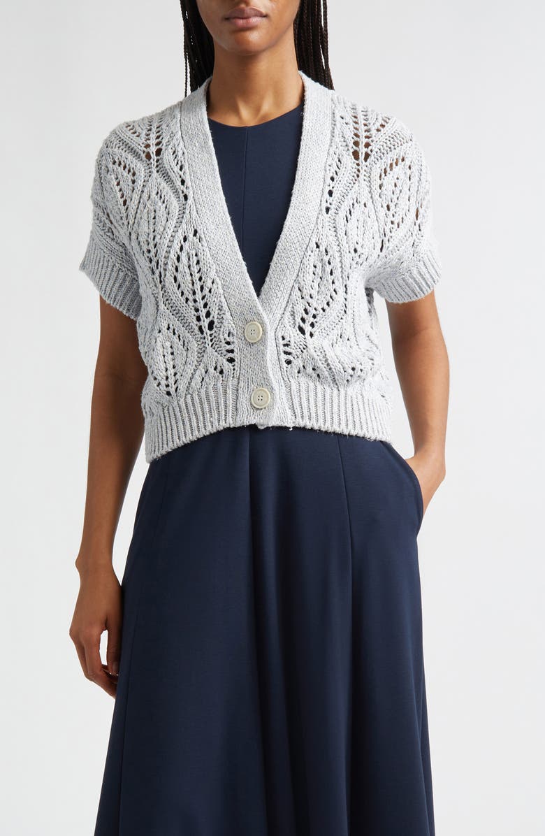 Eleventy Open Knit Linen Blend Cardigan, Main, color, 130 Sky Blue