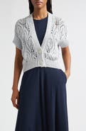 Eleventy Metallic Linen, Cotton & Silk Blend Pointelle Cardigan