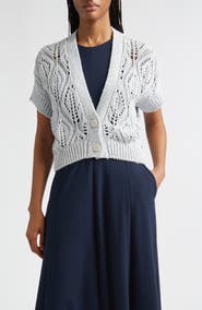Eleventy Open Knit Linen Blend Cardigan