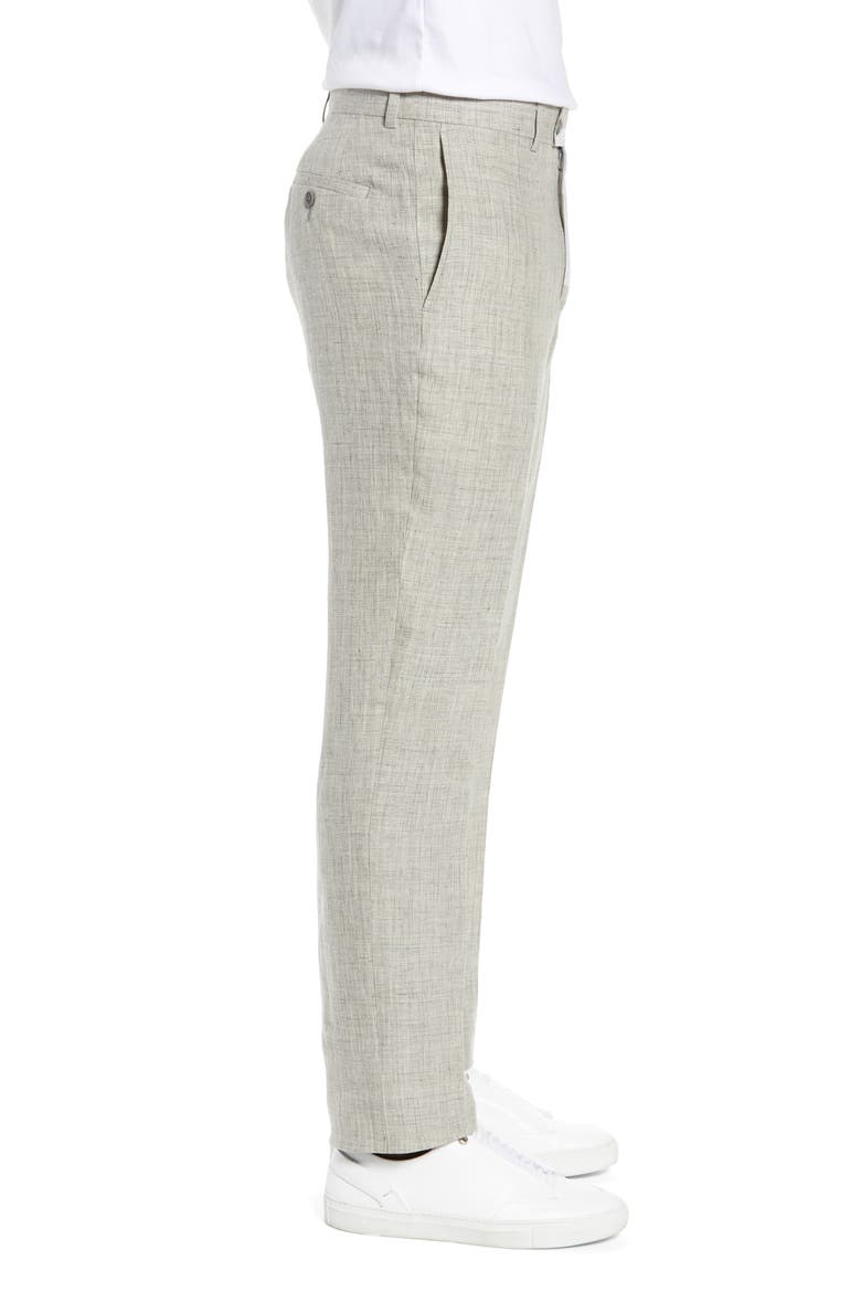 Flat Front Mélange Linen Trousers, Alternate, color, LIGHT GREY