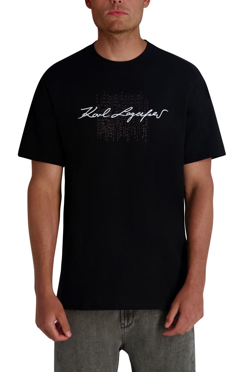 KARL LAGERFELD PARIS Printed Signature Graphic T-Shirt, Main, color, Black