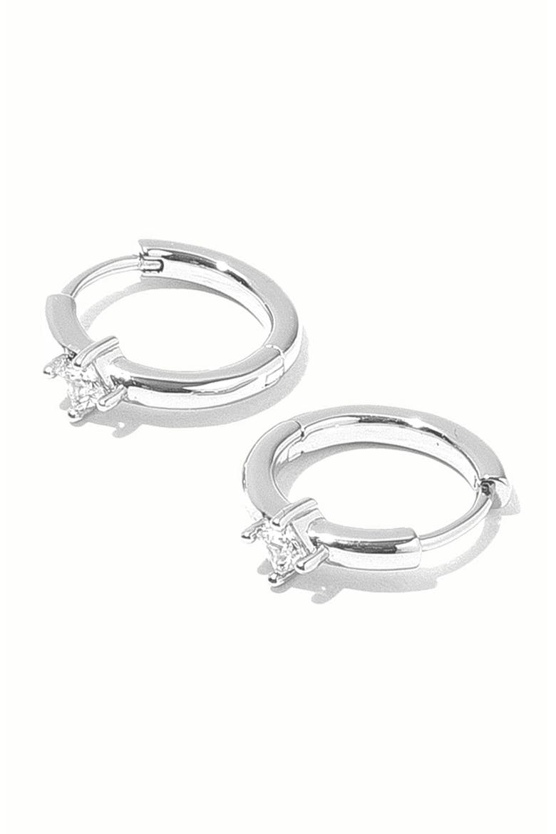 Kierza Huggie Hoop Earrings, Main, color, SILVER