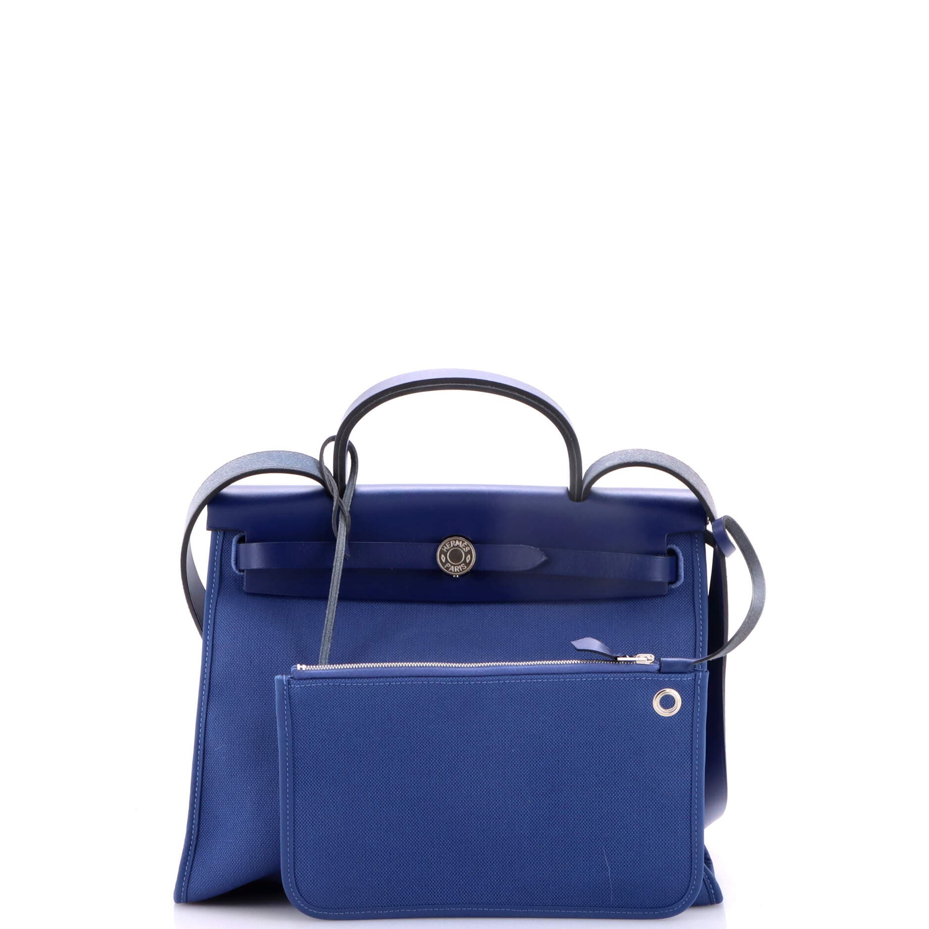 Pre-Owned Hermes Herbag Zip Leather and Toile 31, Alternate, color, Bleu Brighton