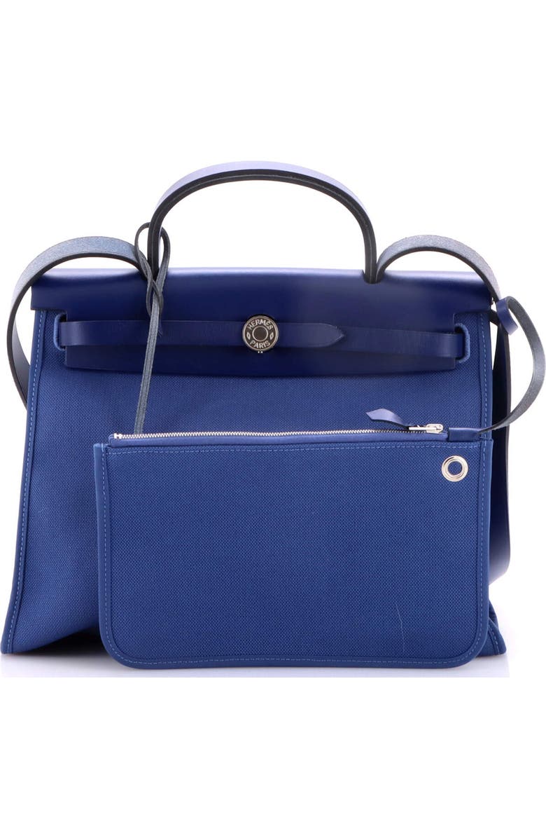 Pre-Owned Hermes Herbag Zip Leather and Toile 31, Alternate, color, Bleu Brighton