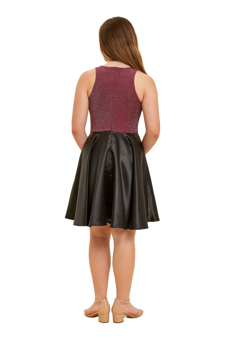 Glitter and Satin Racerback Dress in Longer Length, Alternate, color, Burgundy