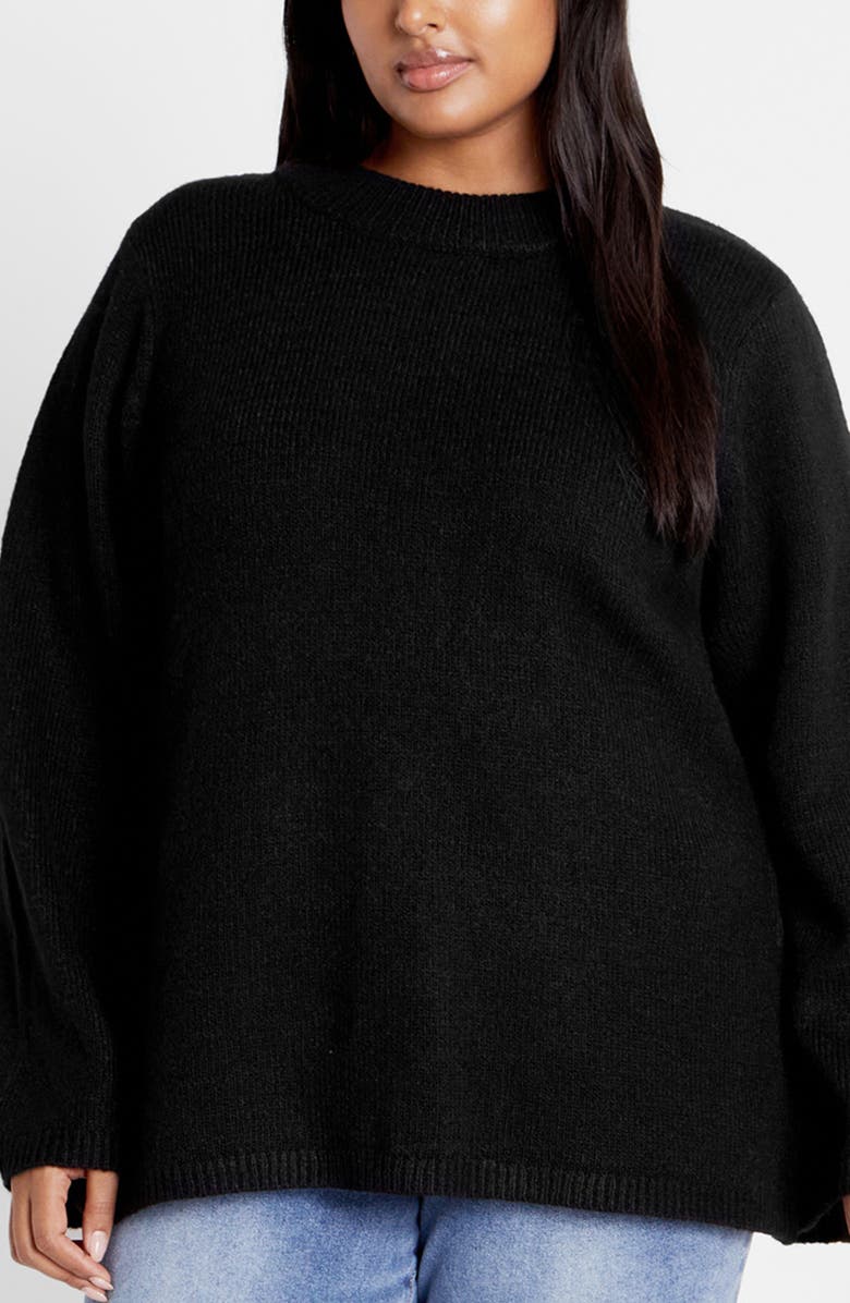 City Chic Bow Back Bell Sleeve Sweater, Main, color, Black