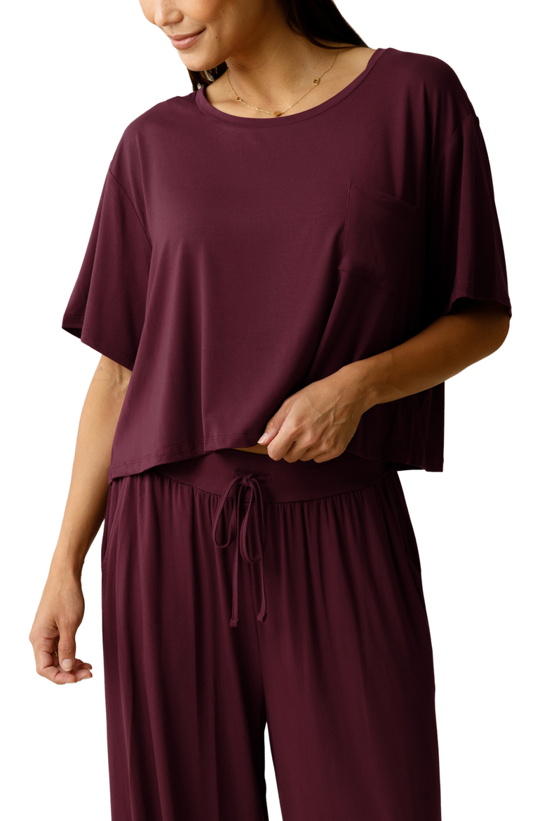 Aria Casual Cropped Short Sleeve Top, Main, color, Deep Burgundy