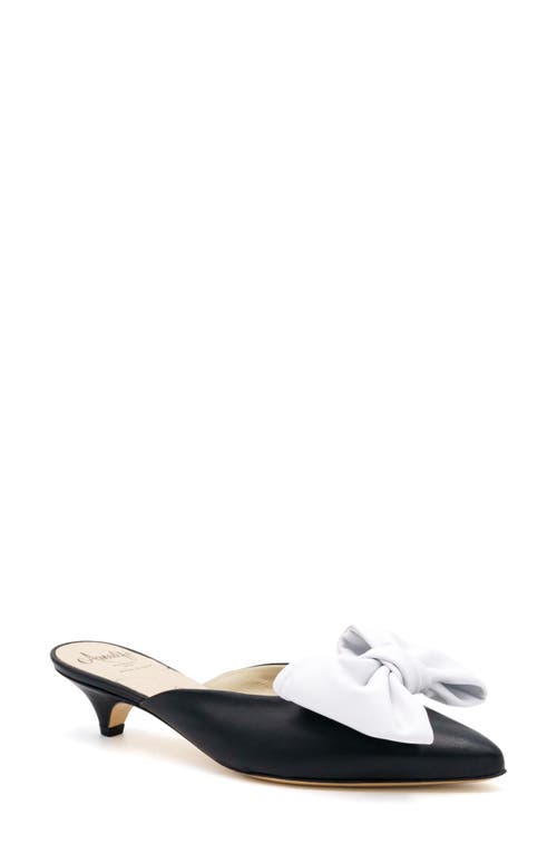 Amalfi By Rangoni Antica Pointed Toe Kitten Heel Mule In Black/white Parm Bow